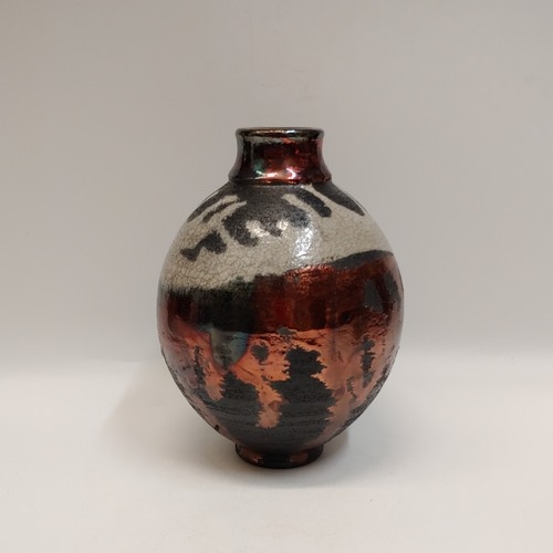 #221188 Raku Vase Black/White/Copper7x4.75 $22 at Hunter Wolff Gallery